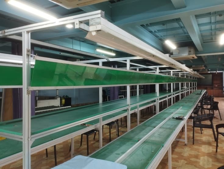 Production conveyor line at DMA's IoT and electronics manufacturing plant